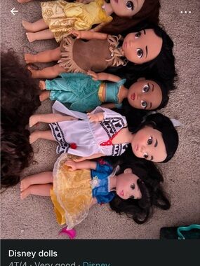Disney Dolls Set - Yellow, Teal, White, Brown, Blue